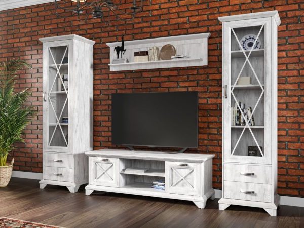 Пенал-Витрина «Лорена» 1д2ящ, Бетон Паин белый — изображение 5