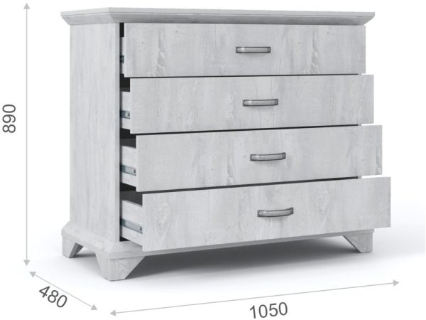 Комод «Лорена» 4ящ, Бетон Паин белый — изображение 3