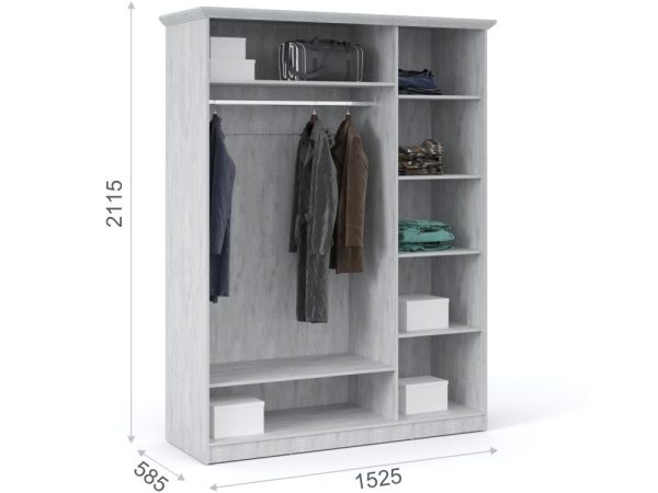 Шкаф «Лорена» 3-х дверный, Бетон Паин белый — изображение 3