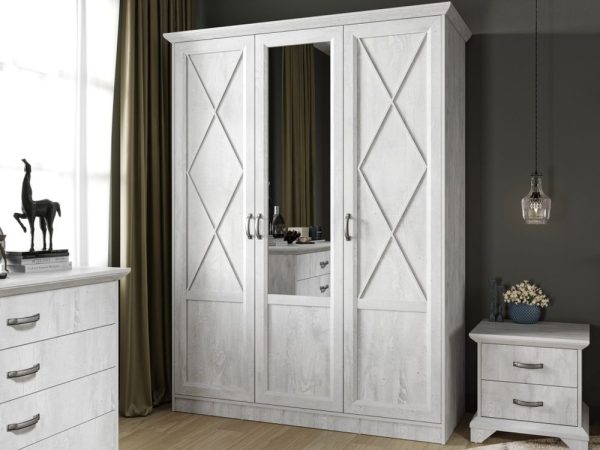 Шкаф «Лорена» 3-х дверный, Бетон Паин белый — изображение 4