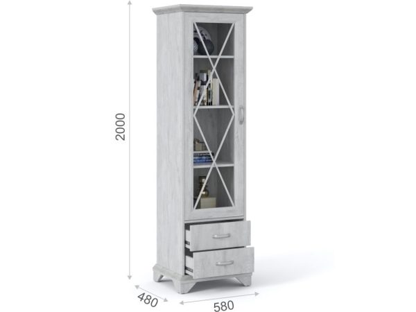 Пенал-Витрина «Лорена» 1д2ящ, Бетон Паин белый — изображение 3