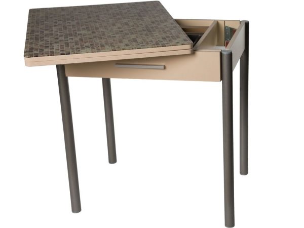 Стол М37 «Милагро» с ящиком ДП1-03-06 стекло «Мозаика бежевая»/крем, ноги металлик — изображение 3