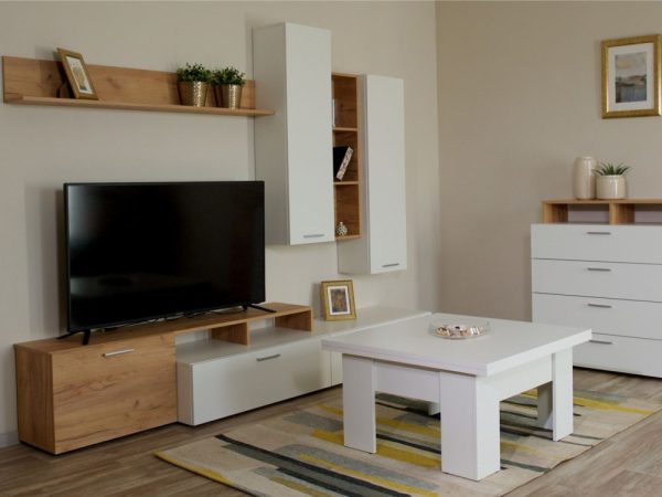 Стенка «Невио-1», Дуб крафт золотой/белый — изображение 4