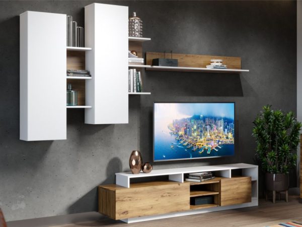 Стенка «Невио-2», Дуб крафт золотой/белый — изображение 3