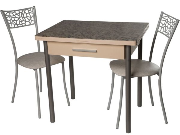 Стол М37 «Милагро» с ящиком ДП1-03-06 стекло «Мозаика бежевая»/крем, ноги металлик — изображение 5