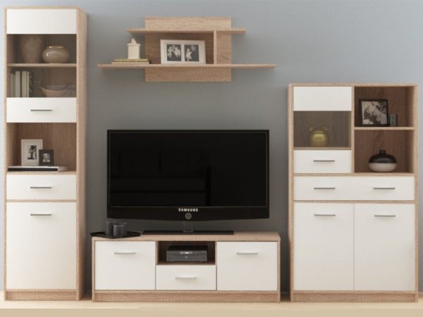 Stels_-tumba-TV_2 Пенал-витрина «Стелс» 1в1д1ящ, Дуб сонома/белый — изображение 4