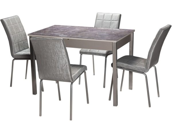 Стол М80 ДП1-03-03 1100(1400)*680 «Бристоль» Стекло с/в «Королевский Мрамор», Н/с Металлик — изображение 5