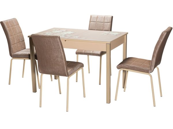 Стол М82 ДП1-03-03 1100(1400)*680 «Бристоль» Стекло Мателюкс с/в «Кофейные цветы», Н/с Беж. — изображение 4