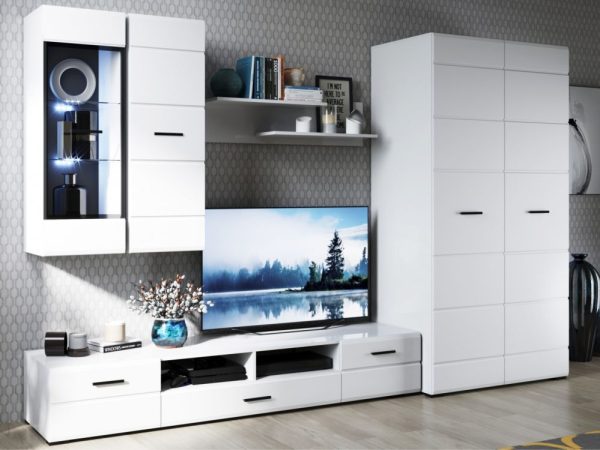 Стенка «Йорк» со шкафом, Белый/белый глянец — изображение 3