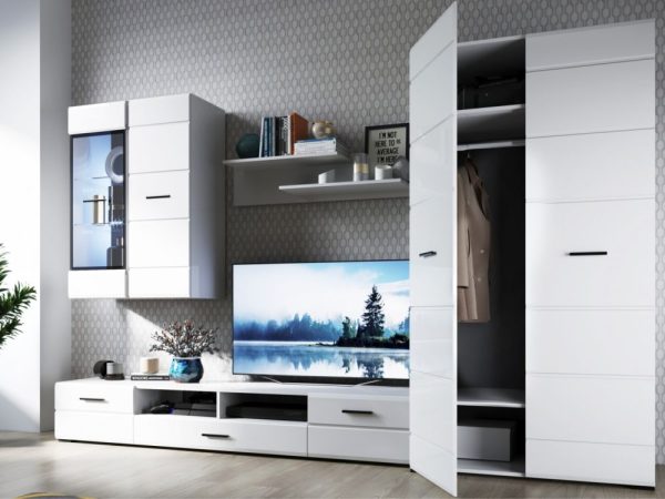 Стенка «Йорк» со шкафом, Белый/белый глянец — изображение 4