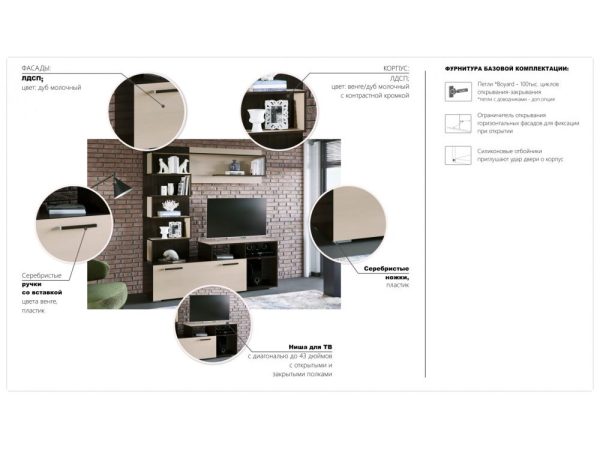 Стенка «Римини», Венге/дуб молочный — изображение 3