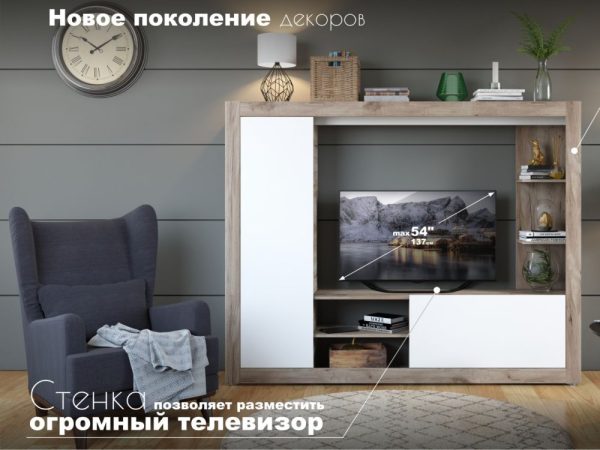 Стенка «Рона», Дуб Крафт серый/белый — изображение 4