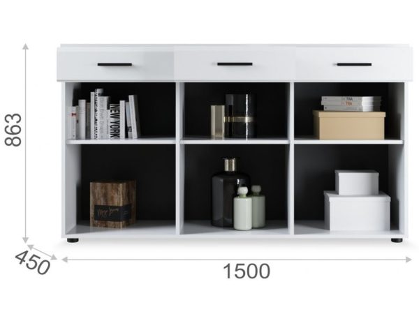 Комод «Йорк» 3д3ящ, Белый/белый глянец — изображение 3