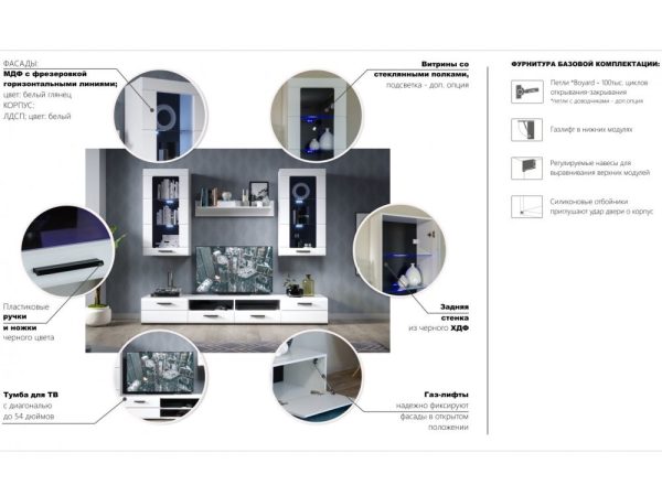 Стенка «Рио-2», Белый жемчуг/белый глянец — изображение 3