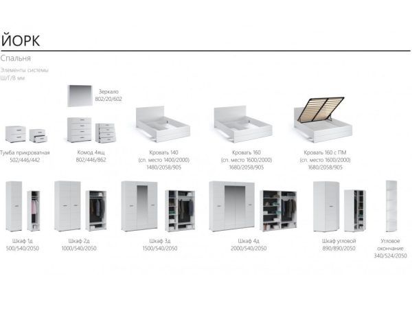 Кровать «Йорк» 160*200 без ламелей, Белый/белый глянец — изображение 5