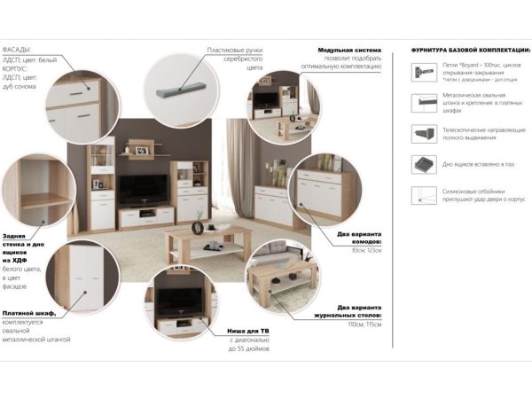 Комод «Стелс» 3д2ящ, Дуб сонома/белый — изображение 5