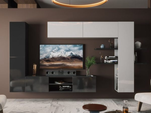 Стенка «Альда», белый/черный/белый глянец — изображение 3