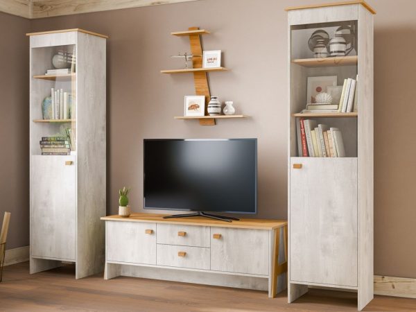 Шкаф с витриной  «Скандинавия П» КМК 0905.28, Бетон светлый/ дуб наварра — изображение 3