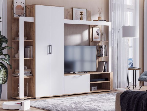 Стенка «Невада», МДФ Софт вайт/ Дуб Крафт Золото — изображение 3