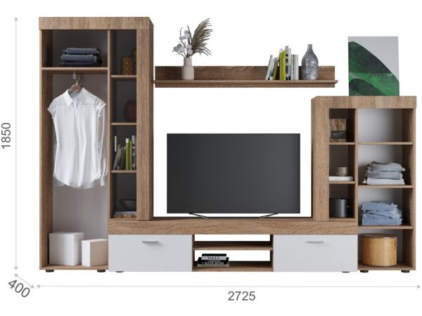 Orfey-Gostinaya_1 Стенка «Орфей», Дуб сонома/белый — изображение 3