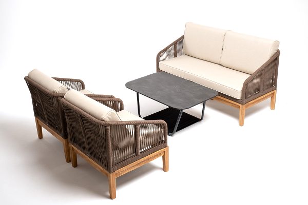 "Канны" лаунж-зона 4-местная из роупа со столом "Гранада" (серый гранит), основание дуб, роуп коричневый, ткань бежевая — изображение 5