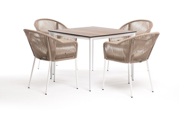 Малага-обеденная-группа-на-4-персоны-со-стульями-Лион-каркас-белый-роуп-бежевый "Малага" обеденная группа на 4 персоны со стульями "Лион"