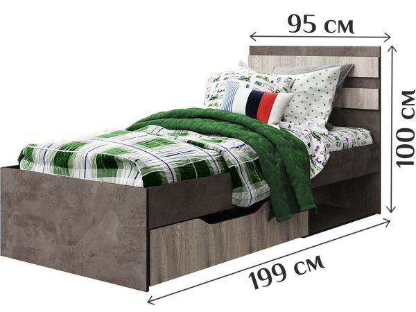 Кровать «Лондон 900» КМК 0467.18, Оникс/Бетон пайн светлый — изображение 3