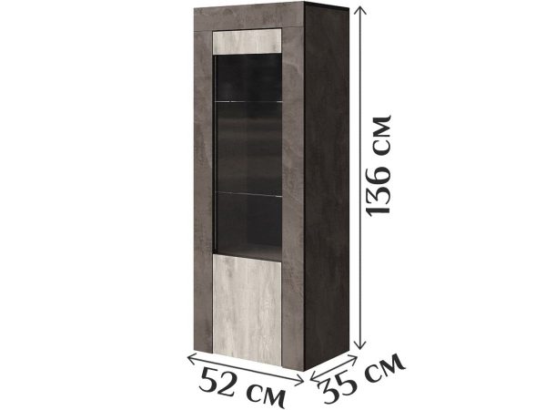 Шкаф с витриной «Лондон 1Д» КМК 0467.21, Оникс/Бетон пайн светлый — изображение 3