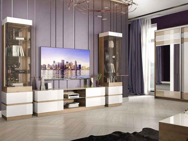 Гостиная «Хилтон», Дуб сонома/Белый глянец — изображение 3