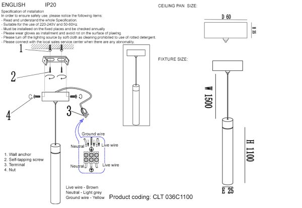 CLT_036C1100 Светильник подвесной Crystal Lux CLT 036C1100 WH — изображение 2