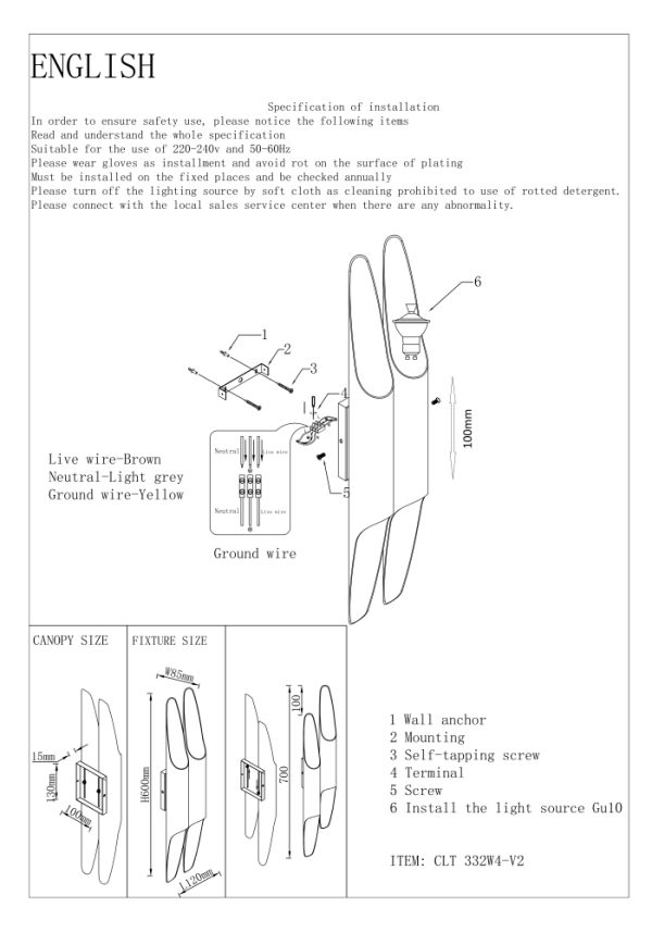 Бра Crystal Lux CLT 332W4-V2 BL-GO — изображение 2