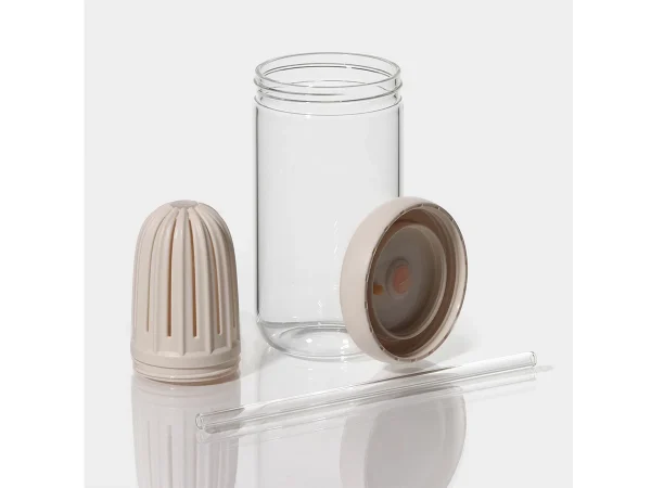 Стакан стеклянный с крышкой и трубочкой 450 мл бежевый — изображение 3