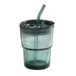 Стакан стеклянный с крышкой и трубочкой 350 мл