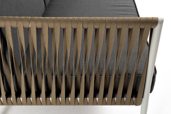 "Касабланка" диван 3-местный плетеный из роупа, каркас алюминий светло-серый (RAL7035) муар, роуп серо-коричневый 23мм, ткань серая 017 — изображение 5