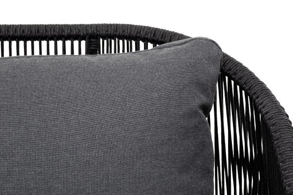 "Милан" диван 3-местный плетеный из роупа, каркас алюминий темно-серый (RAL7024) муар, роуп темно-серый круглый, ткань темно-серая 027 — изображение 5