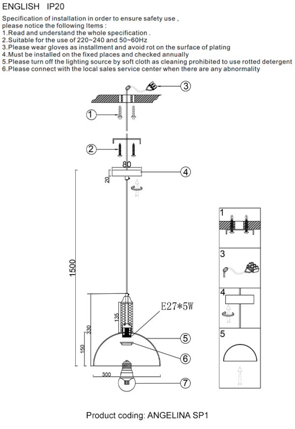 Светильник подвесной Crystal Lux ANGELINA SP1 BRASS — изображение 3