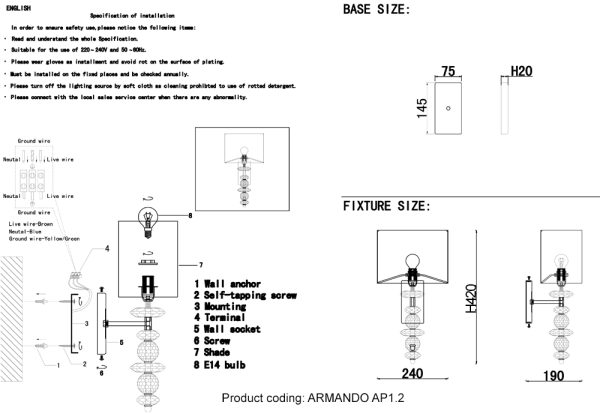 Бра Crystal Lux ARMANDO AP1.2 GOLD — изображение 3