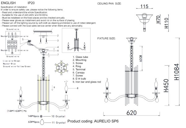 Люстра Crystal Lux AURELIO SP6 GOLD+CHROME/TRANSPARENT — изображение 3