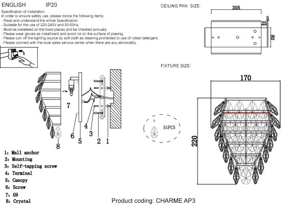 Бра Crystal Lux CHARME AP3 GOLD/TRANSPARENT — изображение 2