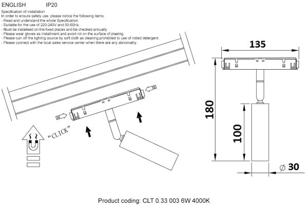 CLT_0_33_003_6W_BL_4000K Светильник трековый магнитный Crystal Lux CLT 0.33 003 6W WH 4000К — изображение 3