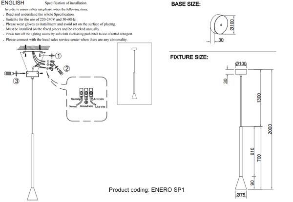 Светильник подвесной Crystal Lux ENERO SP1 BRASS — изображение 3