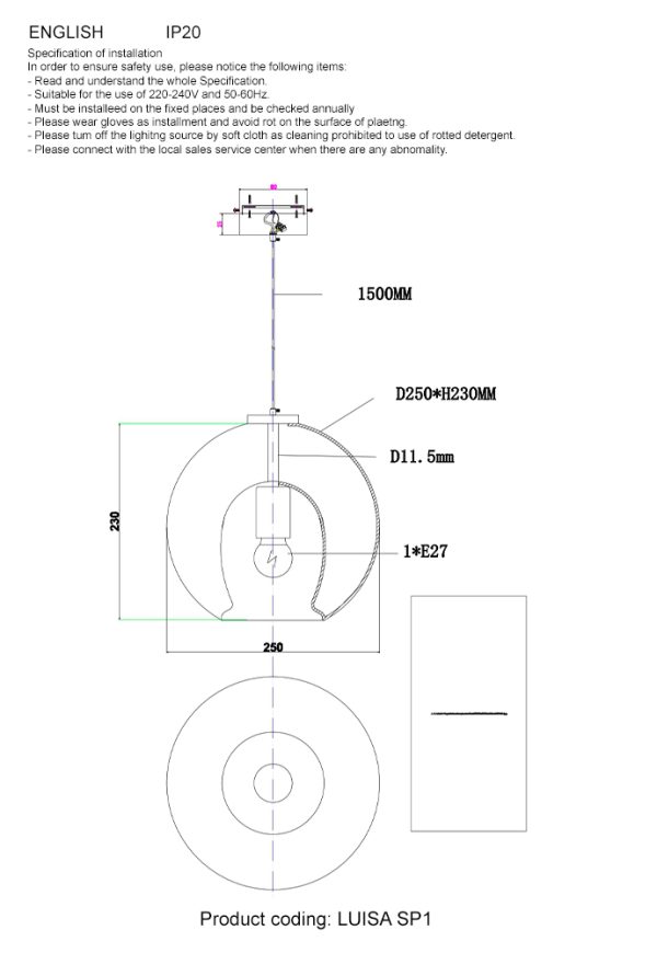 Светильник подвесной Crystal Lux LUISA SP1 BRASS/TRANSPARENT — изображение 3