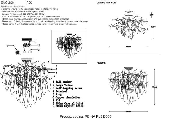 Люстра Crystal Lux REINA PL5 D600 SILVER PATINA — изображение 2