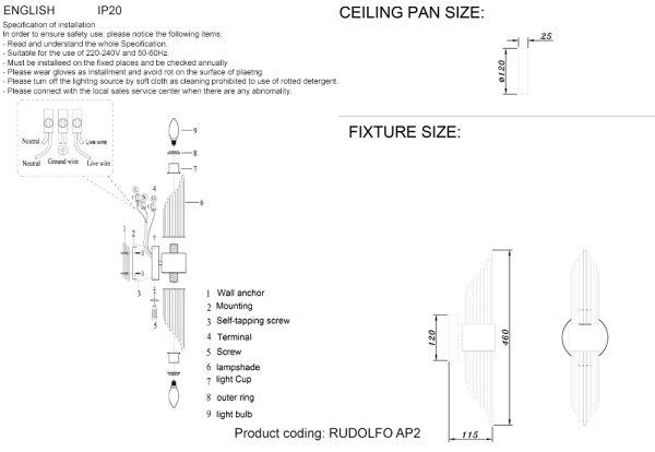 RUDOLFO_AP2 Бра Crystal Lux RUDOLFO AP2 BRASS — изображение 3