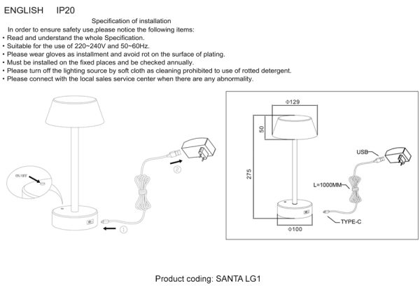 Аккумуляторная настольная лампа Crystal Lux SANTA LG1 WHITE — изображение 2
