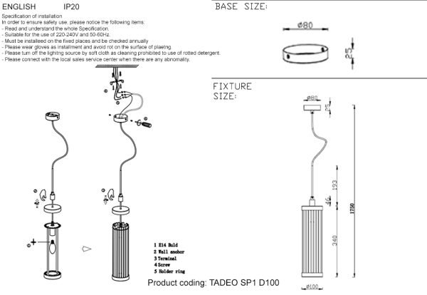 Светильник подвесной Crystal Lux TADEO SP1 D100 CHROME/TRANSPARENTE — изображение 3