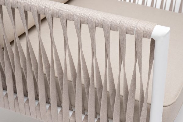 "Касабланка" кресло плетеное из роупа, каркас алюминий белый муар, роуп бежевый 20мм, ткань бежевая 052 — изображение 5