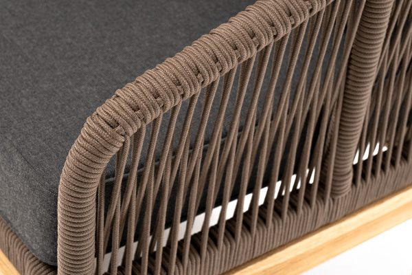 "Канны" диван 2-местный плетеный из роупа, основание дуб, роуп коричневый круглый, ткань темно-серая 027 — изображение 5
