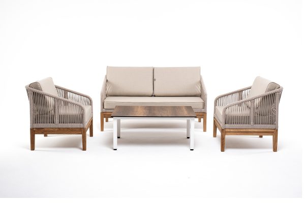 "Канны" лаунж-зона 4-местная из роупа со столиком "Канны" цвета "дуб", основание дуб, роуп бежевый — изображение 4