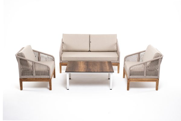 "Канны" лаунж-зона 4-местная из роупа со столиком "Канны" цвета "дуб", основание дуб, роуп бежевый — изображение 5